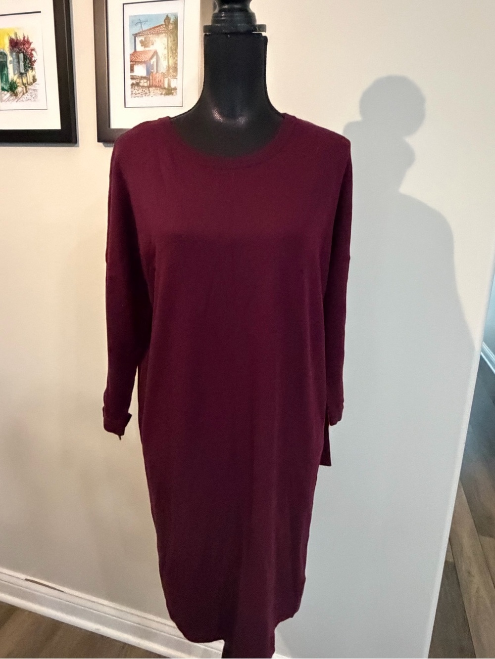 Cynthia Rowley Women Burgundy 3/4 Sleeve Crewneck Mini Dress L